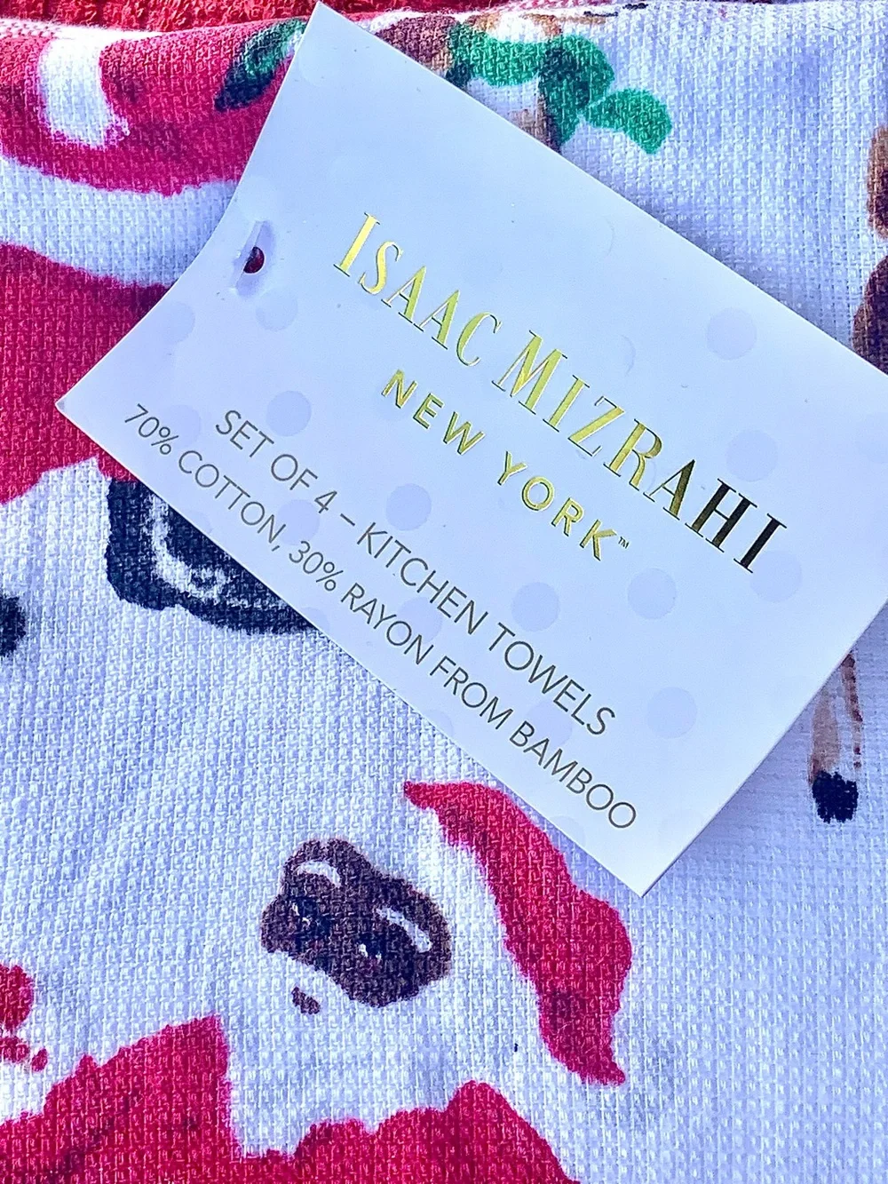 ISAAC MIZRAHI NEW YORK SANTA Red & White Holiday Kitchen Towel Set OF 4   NEW